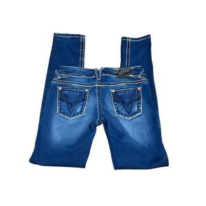 Vigoss Dark Wash Heavy Stitched Jeans with Rhinestones